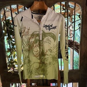 Rebel Spirit Artistic Cream and Black Hoodie Top Size L BNWT Very Unique!